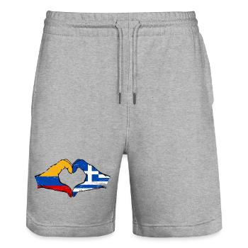 Colombie Grèce Drapeau Mains Coeur Forme Utilisé - Short de jogging bio TRAINER Stanley/Stella unisexe - gris chiné - Devant - Nik (191cm) & Marisol (170cm)