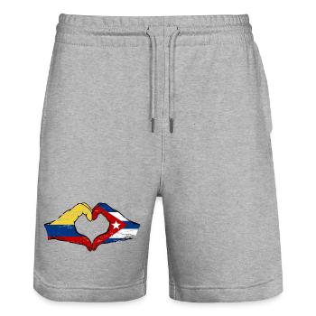 Colombia Cuba Flag Hands Heart Shape Used - Stanley/Stella Trainer Unisex Organic Jogging Shorts - heather grey - Front - Nik (191cm) & Marisol (170cm)