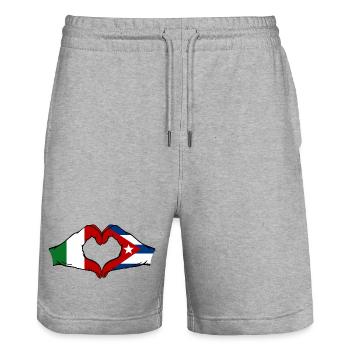 Italy Cuba Flag Hands Heart Shape - Stanley/Stella Trainer Unisex Organic Jogging Shorts - heather grey - Front - Nik (191cm) & Marisol (170cm)