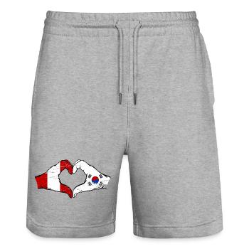 Peru South Korea Flag Hands Heart Shape Used - Stanley/Stella Trainer Unisex Organic Jogging Shorts - heather grey - Front - Nik (191cm) & Marisol (170cm)