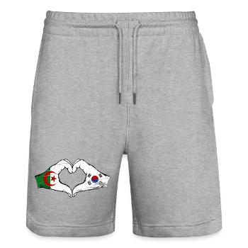 Algeria South Korea Flag Hands Heart Shape Used - Stanley/Stella Trainer Unisex Organic Jogging Shorts - heather grey - Front - Nik (191cm) & Marisol (170cm)