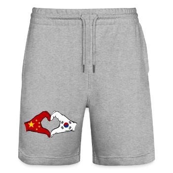 China Südkorea Flagge Hände Herzform - Stanley/Stella Unisex Bio Joggingshorts Trainer  - Grau meliert - Vorne - Nik (191cm) & Marisol (170cm)