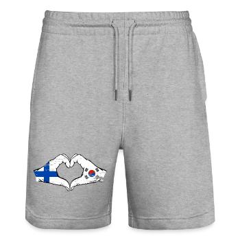 Finlande Corée du Sud drapeau mains forme de coeur utilisé - Short de jogging bio TRAINER Stanley/Stella unisexe - gris chiné - Devant - Nik (191cm) & Marisol (170cm)