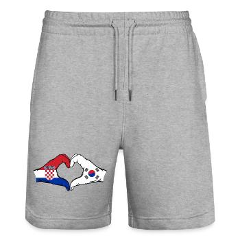 Croatie Corée du Sud Drapeau Mains Coeur Forme - Short de jogging bio TRAINER Stanley/Stella unisexe - gris chiné - Devant - Nik (191cm) & Marisol (170cm)