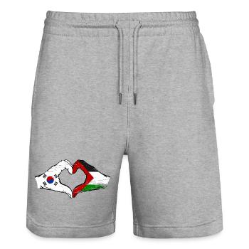 Corée du Sud Palestine Drapeau Mains Coeur Forme Utilisé - Short de jogging bio TRAINER Stanley/Stella unisexe - gris chiné - Devant - Nik (191cm) & Marisol (170cm)