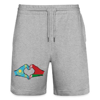 Kasachstan Belarus Flagge Hände Herzform - Stanley/Stella Unisex Bio Joggingshorts Trainer  - Grau meliert - Vorne - Nik (191cm) & Marisol (170cm)