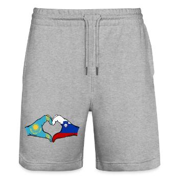 Kasachstan Slowenien Flagge Hände Herzform - Stanley/Stella Unisex Bio Joggingshorts Trainer  - Grau meliert - Vorne - Nik (191cm) & Marisol (170cm)
