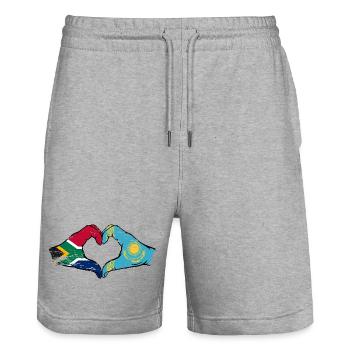 Afrique du Sud Kazakhstan drapeau mains forme de coeur utilisé - Short de jogging bio TRAINER Stanley/Stella unisexe - gris chiné - Devant - Nik (191cm) & Marisol (170cm)