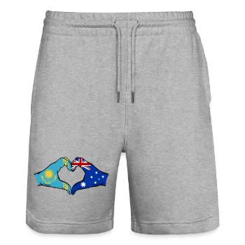 Kazakhstan Australia Flag Hands Heart Shape - Stanley/Stella Trainer Unisex Organic Jogging Shorts - heather grey - Front - Nik (191cm) & Marisol (170cm)