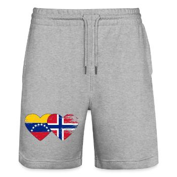 Venezuela Norway flag hands heart shape used - Stanley/Stella Trainer Unisex Organic Jogging Shorts - heather grey - Front - Nik (191cm) & Marisol (170cm)
