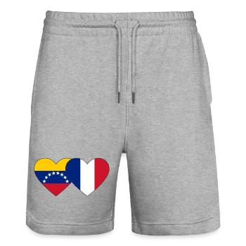 Venezuela France Flag Hands Heart Shape - Stanley/Stella Trainer Unisex Organic Jogging Shorts - heather grey - Front - Nik (191cm) & Marisol (170cm)
