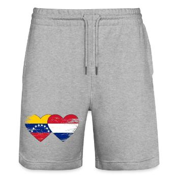 Venezuela Hollande Drapeau Mains Coeur Forme Utilisé - Short de jogging bio TRAINER Stanley/Stella unisexe - gris chiné - Devant - Nik (191cm) & Marisol (170cm)