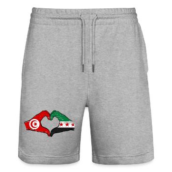 Tunisia Syria Flag Hands Heart Shape Used - Stanley/Stella Trainer Unisex Organic Jogging Shorts - heather grey - Front - Nik (191cm) & Marisol (170cm)