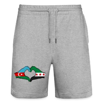 Azerbaijan Syria Flag Hands Heart Shape - Stanley/Stella Trainer Unisex Organic Jogging Shorts - heather grey - Front - Nik (191cm) & Marisol (170cm)