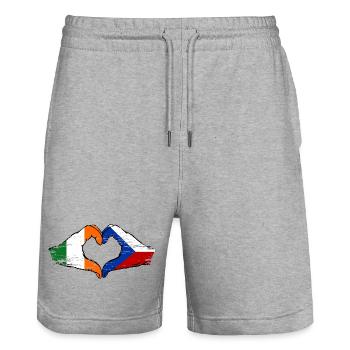 Ireland Czech Republic Flag Hands Heart Shape Used - Stanley/Stella Trainer Unisex Organic Jogging Shorts - heather grey - Front - Nik (191cm) & Marisol (170cm)