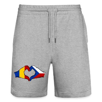 Rumänien Tschechien Flagge Hände Herzform used - Stanley/Stella Unisex Bio Joggingshorts Trainer  - Grau meliert - Vorne - Nik (191cm) & Marisol (170cm)