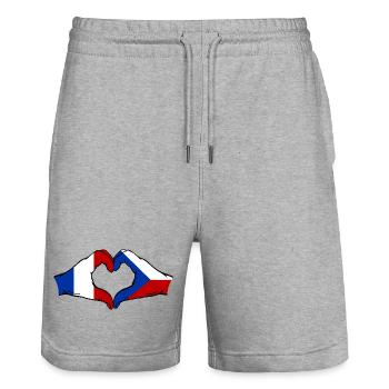 France Czech Republic Flag Hands Heart Shape - Stanley/Stella Trainer Unisex Organic Jogging Shorts - heather grey - Front - Nik (191cm) & Marisol (170cm)