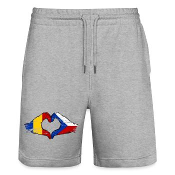 Romania Czech Republic Flag Hands Heart Shape - Stanley/Stella Trainer Unisex Organic Jogging Shorts - heather grey - Front - Nik (191cm) & Marisol (170cm)