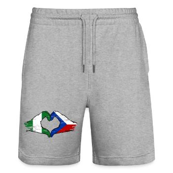 Nigeria République tchèque drapeau mains forme de coeur utilisé - Short de jogging bio TRAINER Stanley/Stella unisexe - gris chiné - Devant - Nik (191cm) & Marisol (170cm)