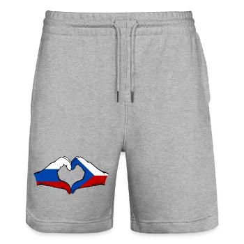 Russland Tschechien Flagge Hände Herzform - Stanley/Stella Unisex Bio Joggingshorts Trainer  - Grau meliert - Vorne - Nik (191cm) & Marisol (170cm)