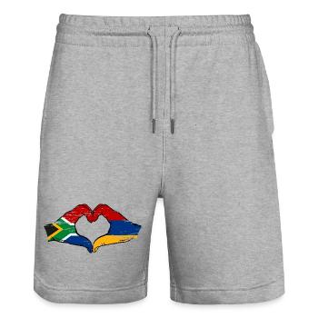Afrique du Sud Arménie drapeau mains forme de coeur utilisé - Short de jogging bio TRAINER Stanley/Stella unisexe - gris chiné - Devant - Nik (191cm) & Marisol (170cm)