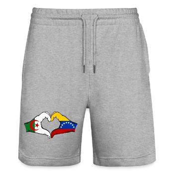 Algeria Venezuela Flag Hands Heart Shape - Stanley/Stella Trainer Unisex Organic Jogging Shorts - heather grey - Front - Nik (191cm) & Marisol (170cm)