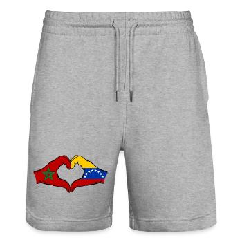 Morocco Venezuela Flag Hands Heart Shape - Stanley/Stella Trainer Unisex Organic Jogging Shorts - heather grey - Front - Nik (191cm) & Marisol (170cm)