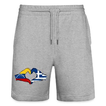 Venezuela Griechenland Flagge Hände Herzform used - Stanley/Stella Unisex Bio Joggingshorts Trainer  - Grau meliert - Vorne - Nik (191cm) & Marisol (170cm)