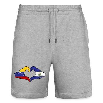 Venezuela El Salvador Flag Hands Heart Shape Used - Stanley/Stella Trainer Unisex Organic Jogging Shorts - heather grey - Front - Nik (191cm) & Marisol (170cm)