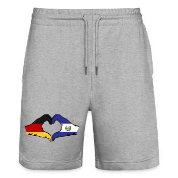 Allemagne El Salvador Drapeau Mains Coeur Forme - Short de jogging bio TRAINER Stanley/Stella unisexe - gris chiné - Devant - Nik (191cm) & Marisol (170cm)