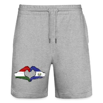 Hungary El Salvador Flag Hands Heart Shape Used - Stanley/Stella Trainer Unisex Organic Jogging Shorts - heather grey - Front - Nik (191cm) & Marisol (170cm)