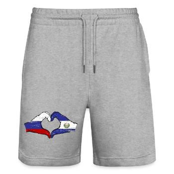 Russia El Salvador Flag Hands Heart Shape Used - Stanley/Stella Trainer Unisex Organic Jogging Shorts - heather grey - Front - Nik (191cm) & Marisol (170cm)