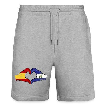 Spain El Salvador Flag Hands Heart Shape Used - Stanley/Stella Trainer Unisex Organic Jogging Shorts - heather grey - Front - Nik (191cm) & Marisol (170cm)