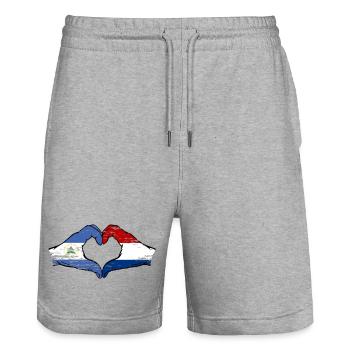 Nicaragua Holland Flagge Hände Herzform used - Stanley/Stella Unisex Bio Joggingshorts Trainer  - Grau meliert - Vorne - Nik (191cm) & Marisol (170cm)