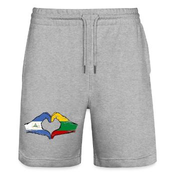 Nicaragua Lituanie drapeau mains forme de coeur utilisé - Short de jogging bio TRAINER Stanley/Stella unisexe - gris chiné - Devant - Nik (191cm) & Marisol (170cm)