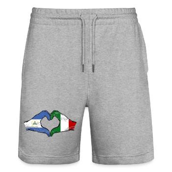 Nicaragua Italy Flag Hands Heart Shape Used - Stanley/Stella Trainer Unisex Organic Jogging Shorts - heather grey - Front - Nik (191cm) & Marisol (170cm)