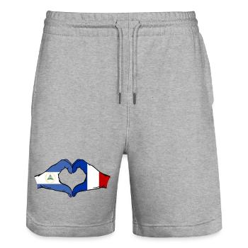 Nicaragua France Drapeau Mains Coeur Forme - Short de jogging bio TRAINER Stanley/Stella unisexe - gris chiné - Devant - Nik (191cm) & Marisol (170cm)