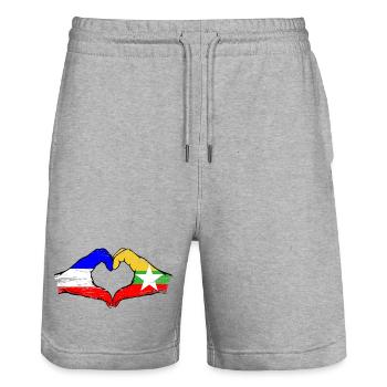 Hollande Myanmar drapeau mains forme de coeur utilisé - Short de jogging bio TRAINER Stanley/Stella unisexe - gris chiné - Devant - Nik (191cm) & Marisol (170cm)