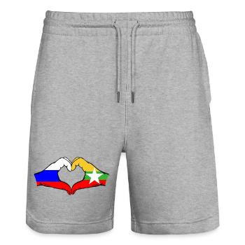 Russia Myanmar Flag Hands Heart Shape - Stanley/Stella Trainer Unisex Organic Jogging Shorts - heather grey - Front - Nik (191cm) & Marisol (170cm)