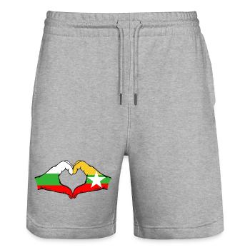 Bulgaria Myanmar Flag Hands Heart Shape - Stanley/Stella Trainer Unisex Organic Jogging Shorts - heather grey - Front - Nik (191cm) & Marisol (170cm)
