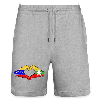 Venezuela Myanmar drapeau mains forme de coeur utilisé - Short de jogging bio TRAINER Stanley/Stella unisexe - gris chiné - Devant - Nik (191cm) & Marisol (170cm)