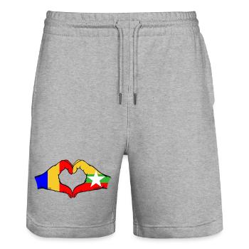 Romania Myanmar Flag Hands Heart Shape - Stanley/Stella Trainer Unisex Organic Jogging Shorts - heather grey - Front - Nik (191cm) & Marisol (170cm)