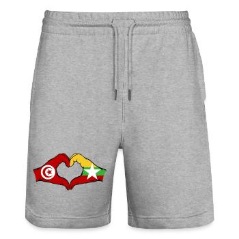 Tunisia Myanmar Flag Hands Heart Shape - Stanley/Stella Trainer Unisex Organic Jogging Shorts - heather grey - Front - Nik (191cm) & Marisol (170cm)