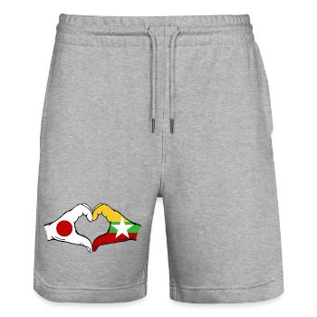 Japan Myanmar Flag Hands Heart Shape - Stanley/Stella Trainer Unisex Organic Jogging Shorts - heather grey - Front - Nik (191cm) & Marisol (170cm)