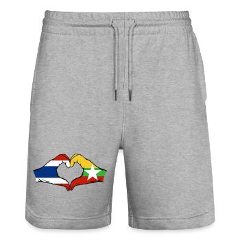Thailand Myanmar Flag Hands Heart Shape - Stanley/Stella Trainer Unisex Organic Jogging Shorts - heather grey - Front - Nik (191cm) & Marisol (170cm)