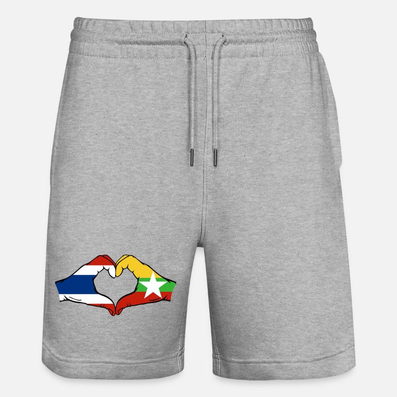 Thaïlande Myanmar drapeau mains coeur - Short de jogging bio TRAINER Stanley/Stella unisexe - gris chiné