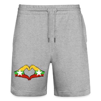 Myanmar Flag Hands Heart Shape - Stanley/Stella Trainer Unisex Organic Jogging Shorts - heather grey - Front - Nik (191cm) & Marisol (170cm)