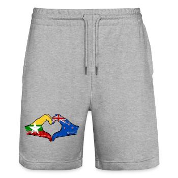 Myanmar Nouvelle-Zélande drapeau mains forme coeur utilisé - Short de jogging bio TRAINER Stanley/Stella unisexe - gris chiné - Devant - Nik (191cm) & Marisol (170cm)