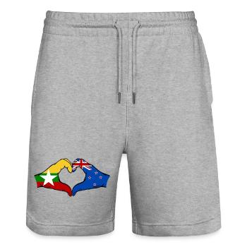 Myanmar Nouvelle-Zélande Drapeau Mains Coeur Forme - Short de jogging bio TRAINER Stanley/Stella unisexe - gris chiné - Devant - Nik (191cm) & Marisol (170cm)