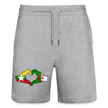 Myanmar Algerien Flagge Hände Herzform used - Stanley/Stella Unisex Bio Joggingshorts Trainer  - Grau meliert - Vorne - Nik (191cm) & Marisol (170cm)